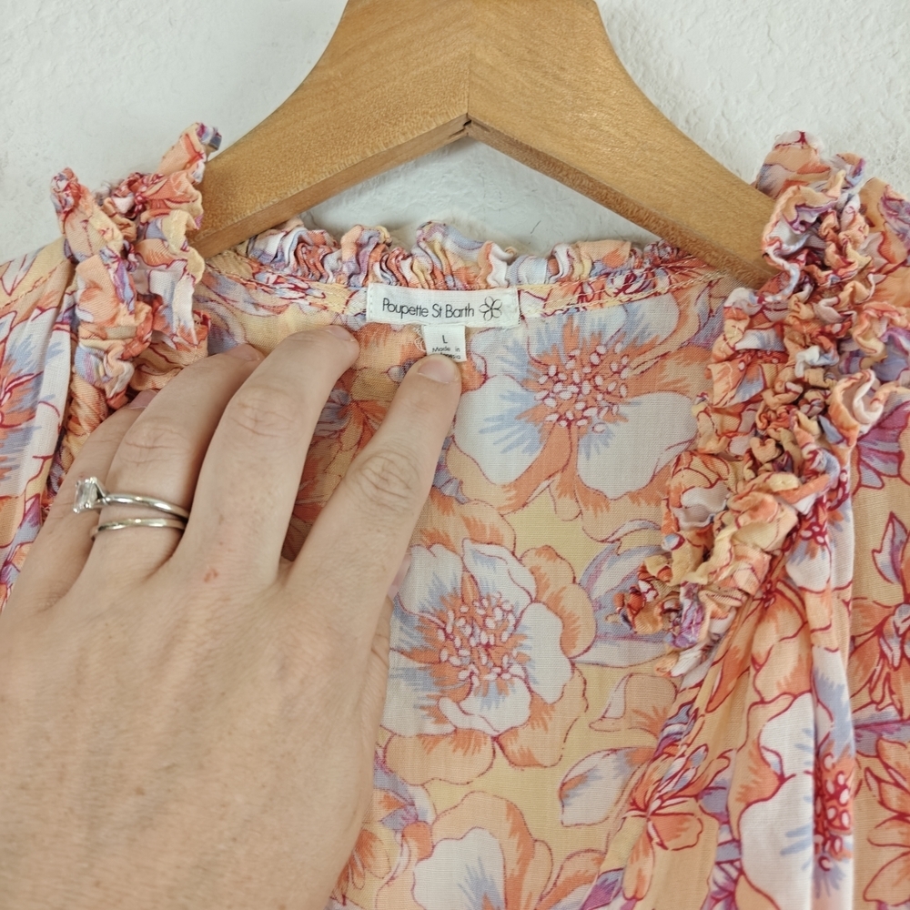 Poupette St Barth Nwot 'Triny' Ruffle-Trim Mini Dress, Yellow Dahlia - Large - Picture 12 of 16